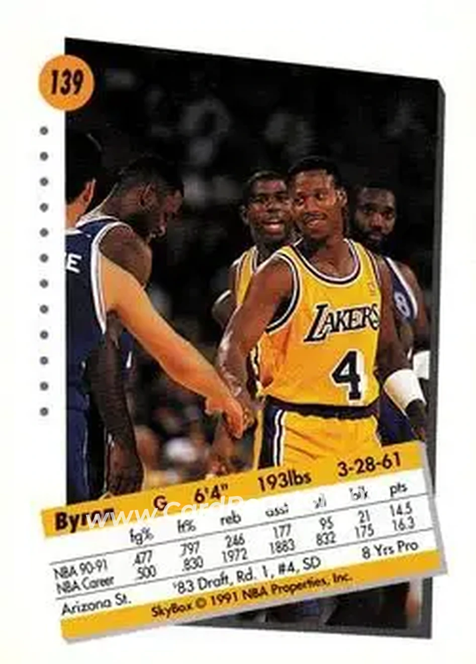 1991-92 SkyBox #139 - Byron Scott - Los Angeles Lakers - Back