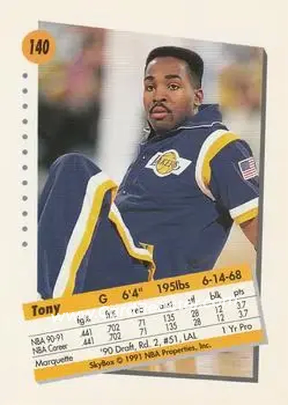 1991-92 SkyBox #140 - Tony Smith - Los Angeles Lakers - Back