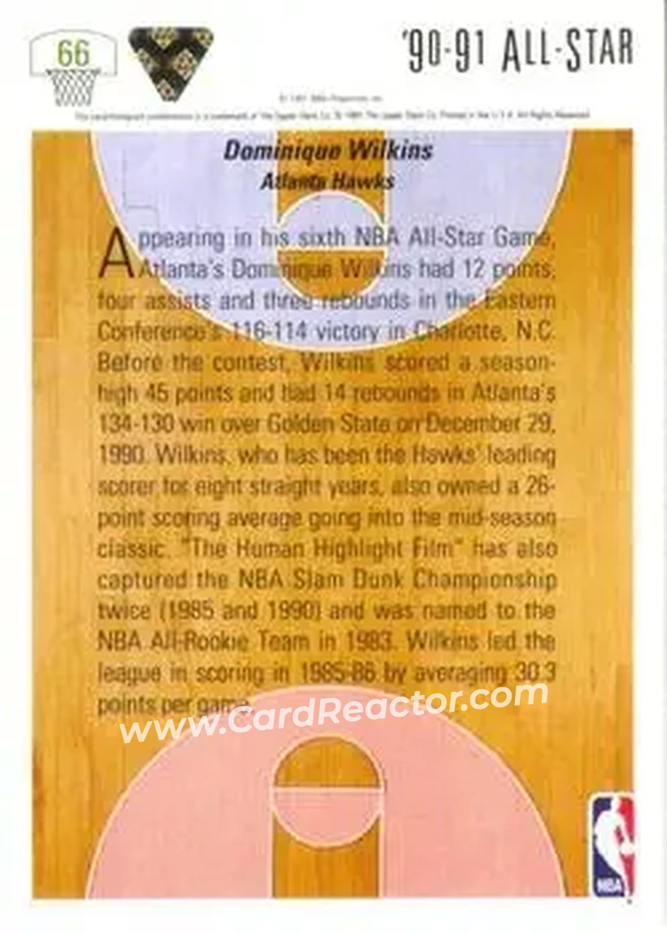 1991-92 Upper Deck #66 - Dominique Wilkins - Atlanta Hawks - Back