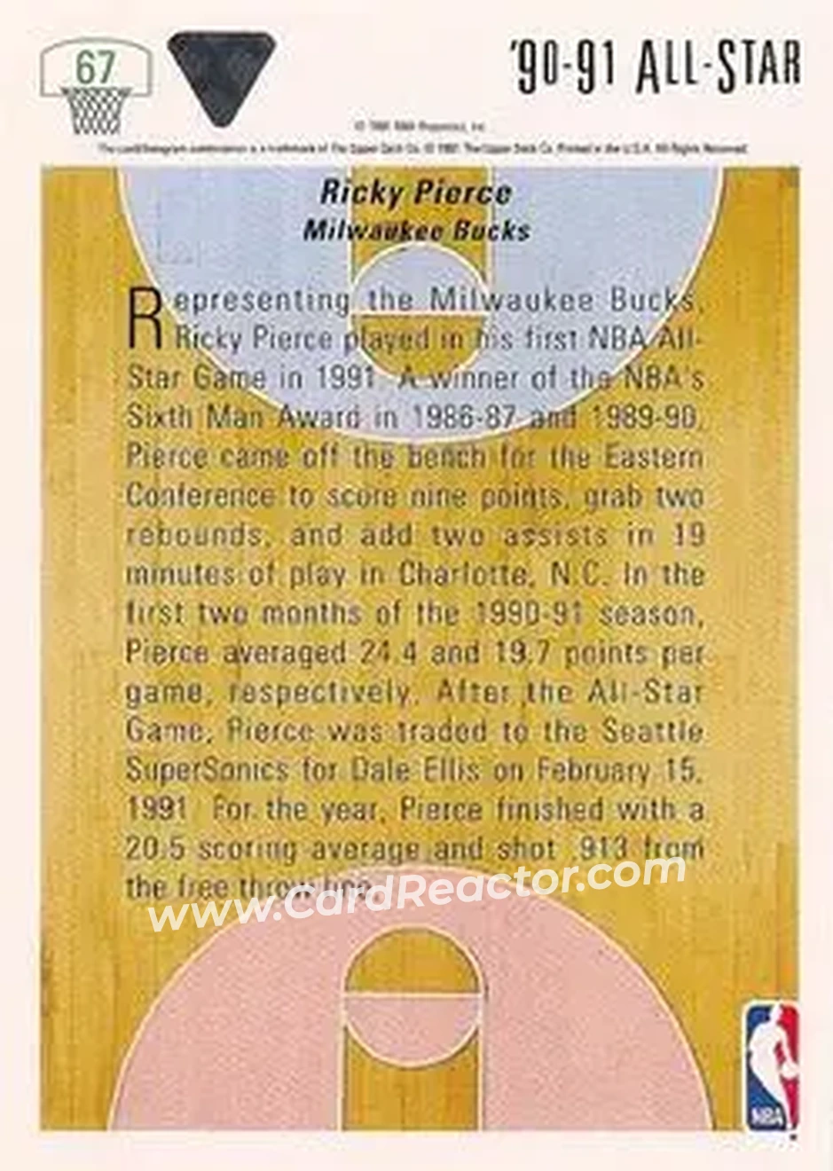1991-92 Upper Deck #67 - Ricky Pierce - Milwaukee Bucks - Back