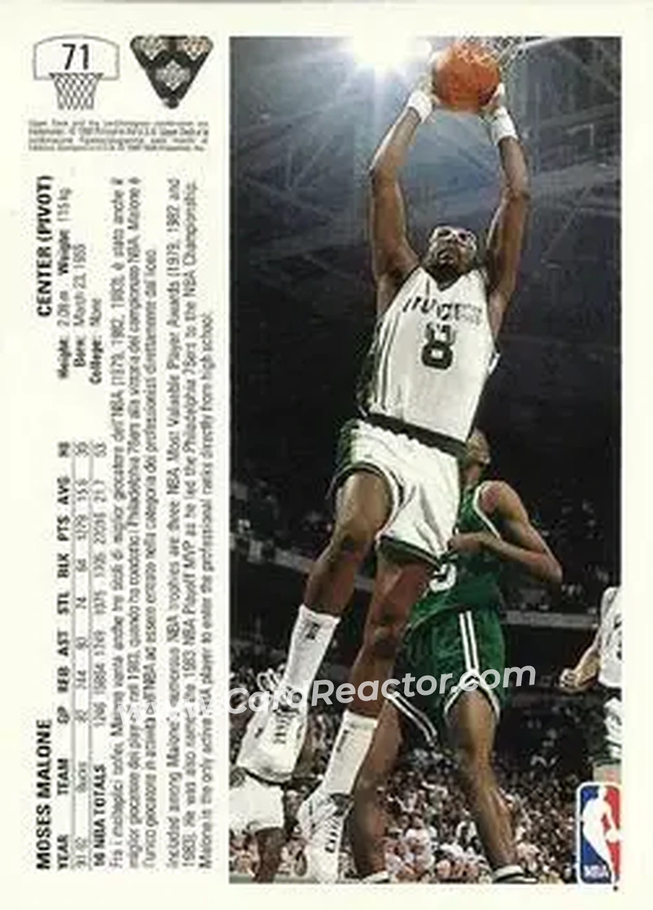 1991-92 Upper Deck Italian #71 - Moses Malone - Milwaukee Bucks - Back