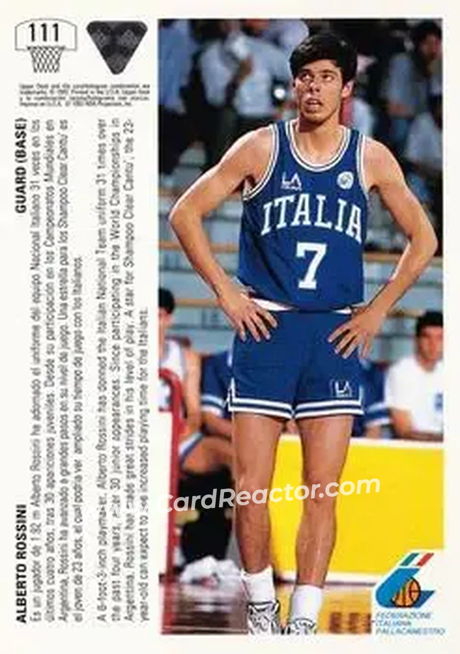 1991-92 Upper Deck Spanish #111 - Alberto Rossini - Italy - Back