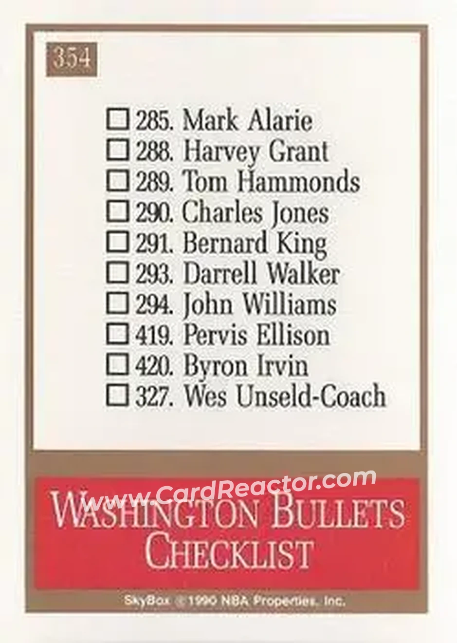 1990-91 SkyBox #354 - Card #354 - Washington Bullets - Back 1990-91 SkyBox #354 - Card #354 - Washington Bullets - Back