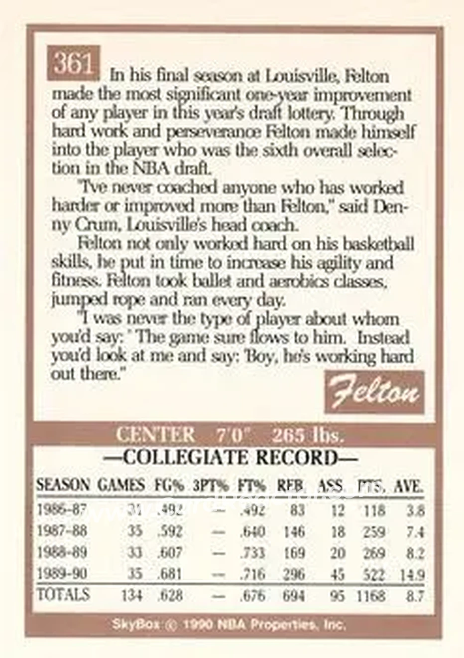 1990-91 SkyBox #361 - Felton Spencer - Minnesota Timberwolves - Back 1990-91 SkyBox #361 - Felton Spencer - Minnesota Timberwolves - Back