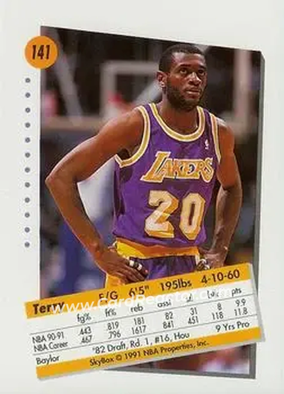 1991-92 SkyBox #141 - Terry Teagle - Los Angeles Lakers - Back