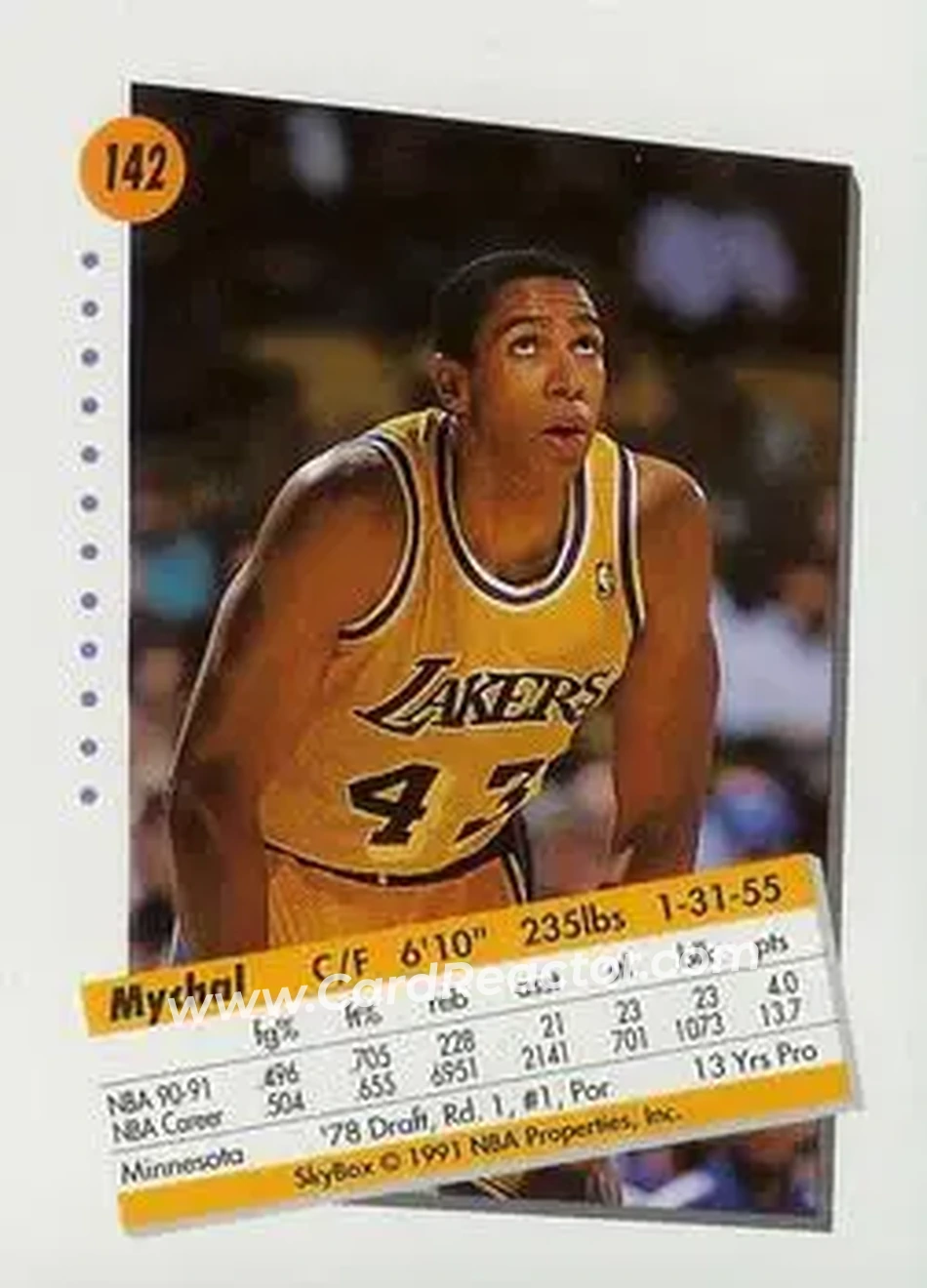 1991-92 SkyBox #142 - Mychal Thompson - Los Angeles Lakers - Back