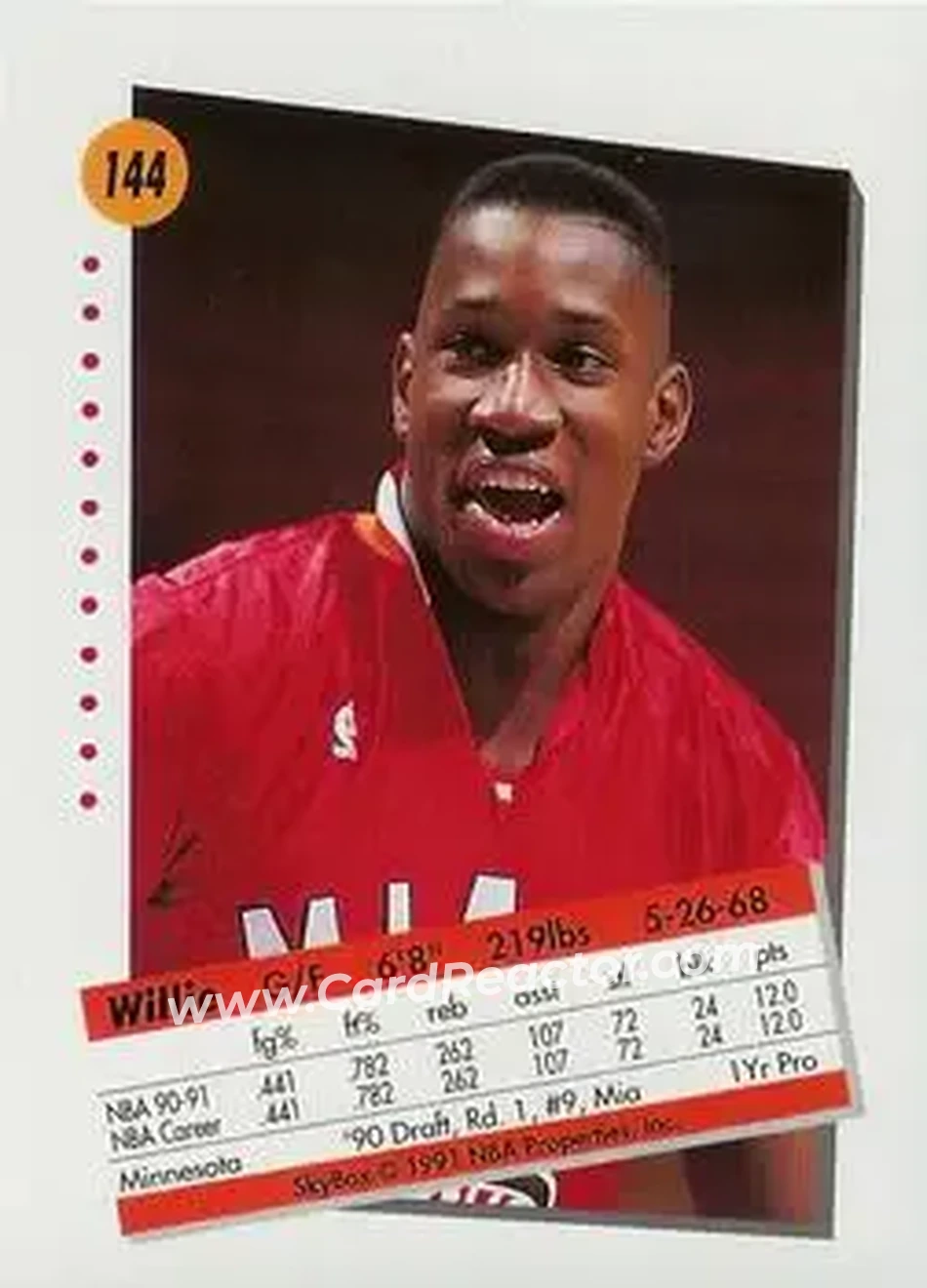 1991-92 SkyBox #144 - Willie Burton - Miami Heat - Back