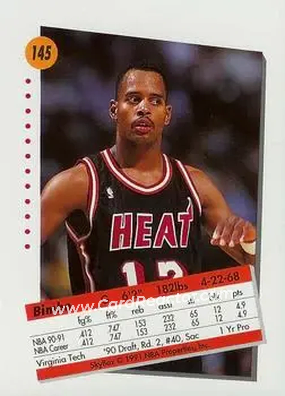 1991-92 SkyBox #145 - Bimbo Coles - Miami Heat - Back