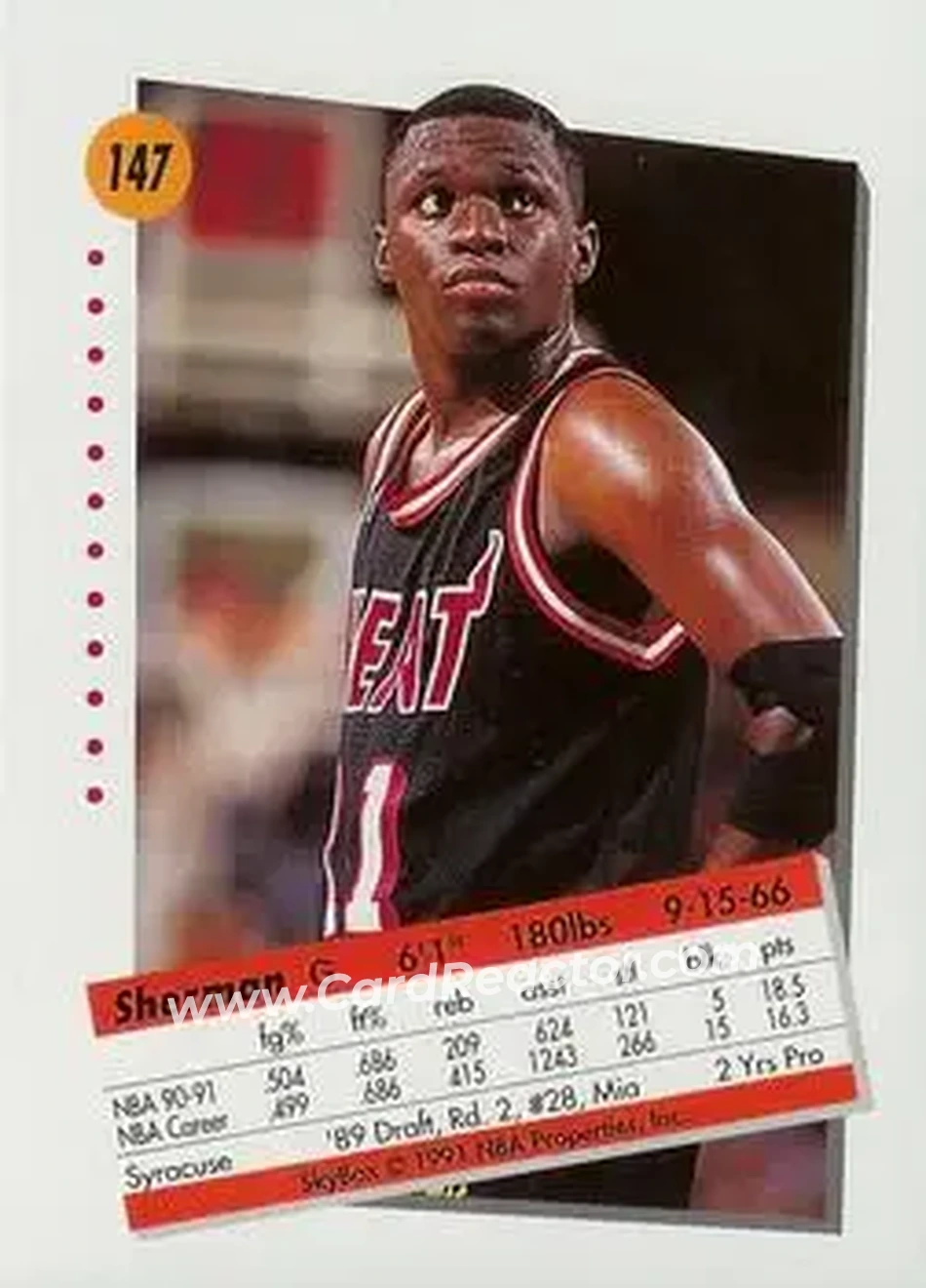 1991-92 SkyBox #147 - Sherman Douglas - Miami Heat - Back