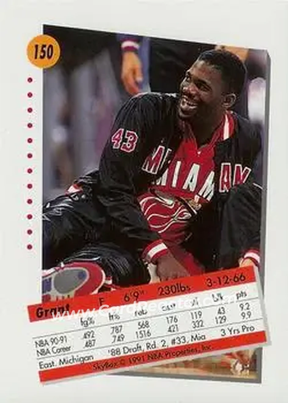 1991-92 SkyBox #150 - Grant Long - Miami Heat - Back