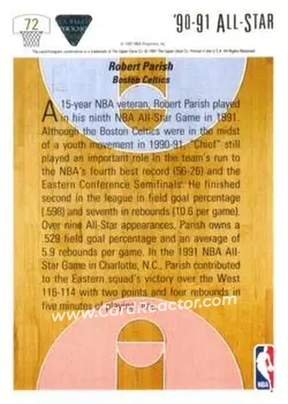 1991-92 Upper Deck #72 - Robert Parish - Boston Celtics - Back