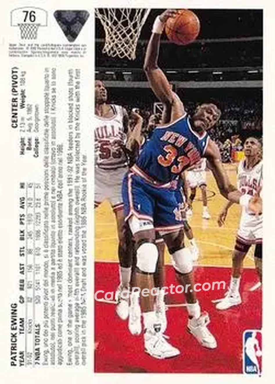 1991-92 Upper Deck Italian #76 - Patrick Ewing - New York Knicks - Back