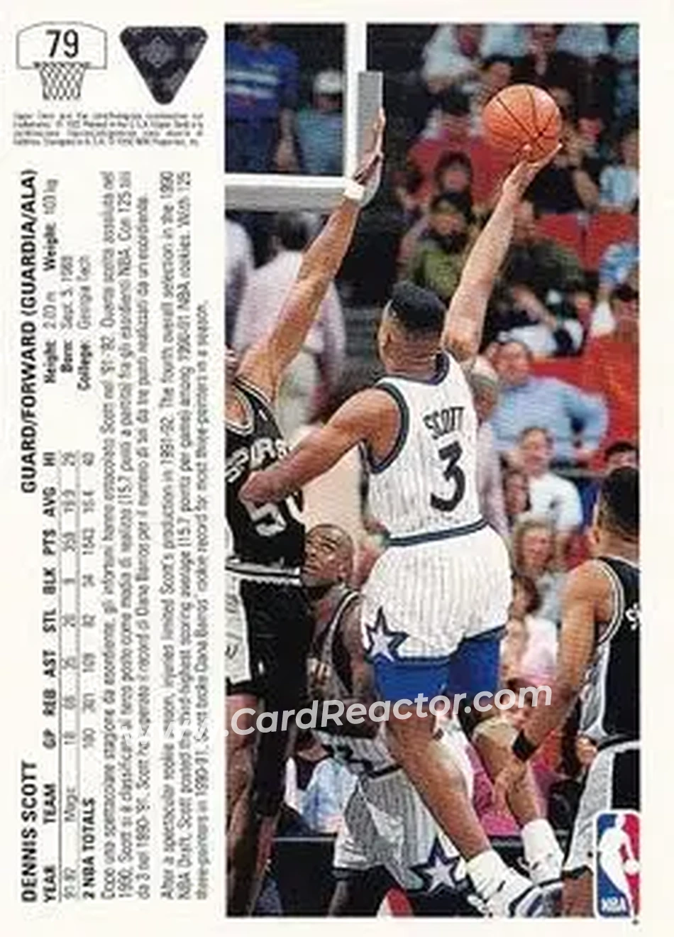 1991-92 Upper Deck Italian #79 - Dennis Scott - Orlando Magic - Back