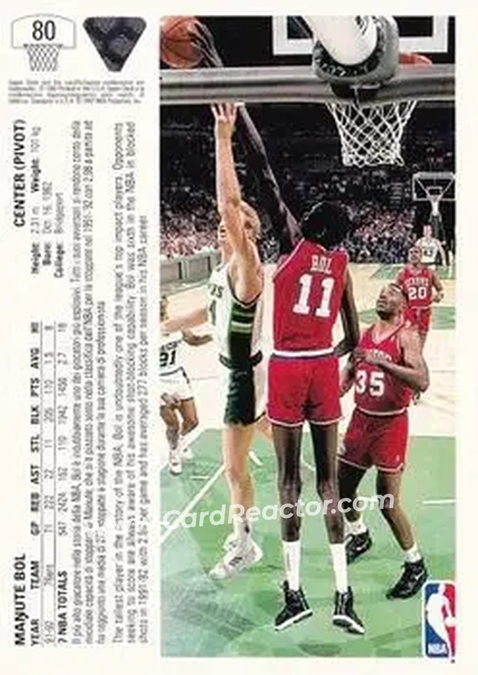 1991-92 Upper Deck Italian #80 - Manute Bol - Philadelphia 76ers - Back 1991-92 Upper Deck Italian #80 - Manute Bol - Philadelphia 76ers - Back