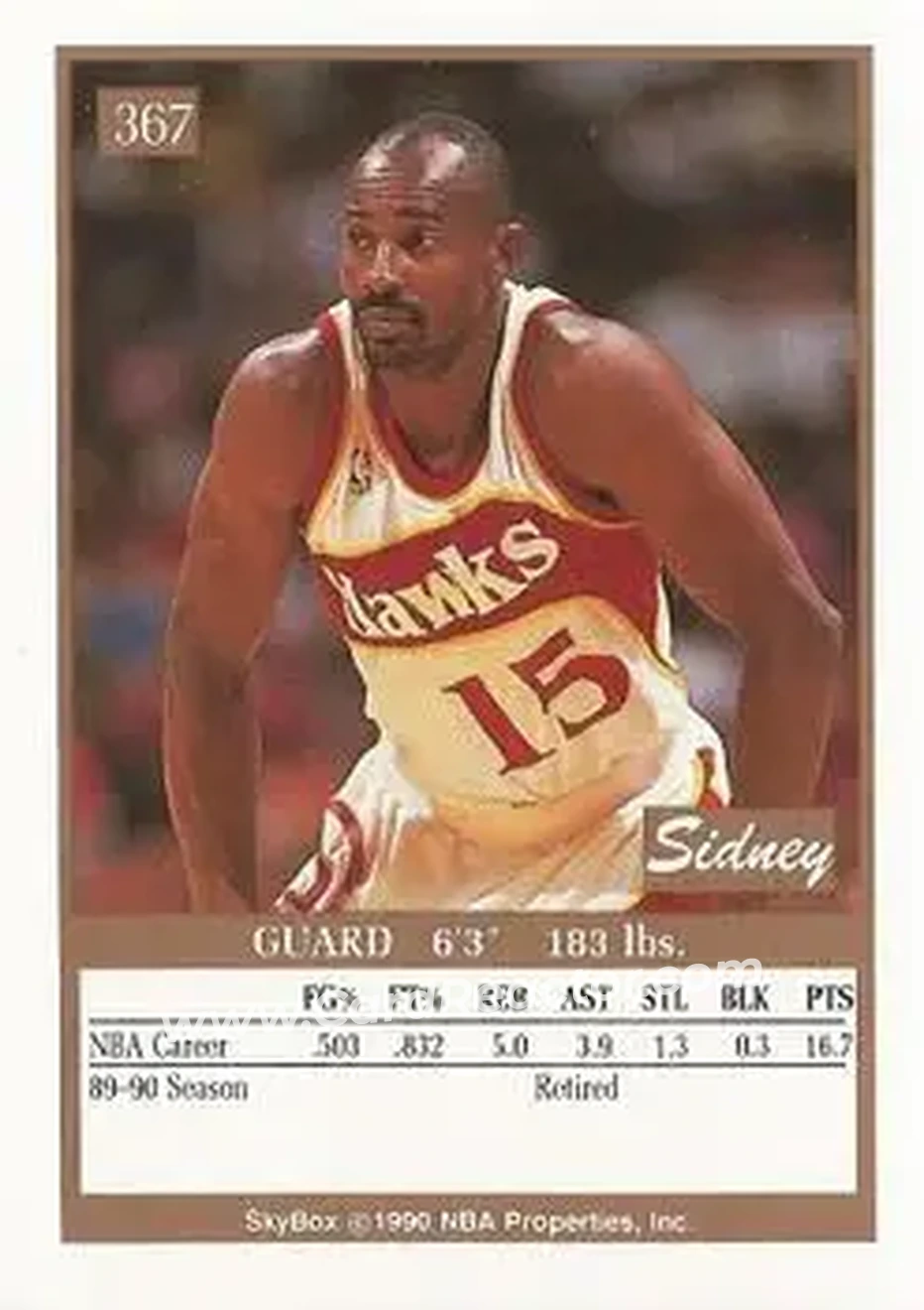 1990-91 SkyBox #367 - Sidney Moncrief - Atlanta Hawks - Back