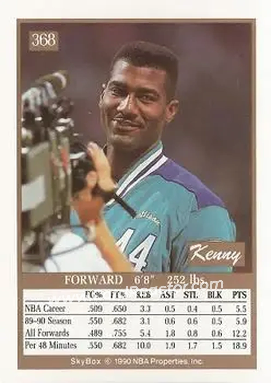 1990-91 SkyBox #368 - Kenny Gattison - Charlotte Hornets - Back