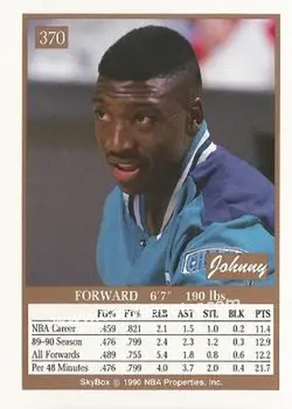 1990-91 SkyBox #370 - Johnny Newman - Charlotte Hornets - Back