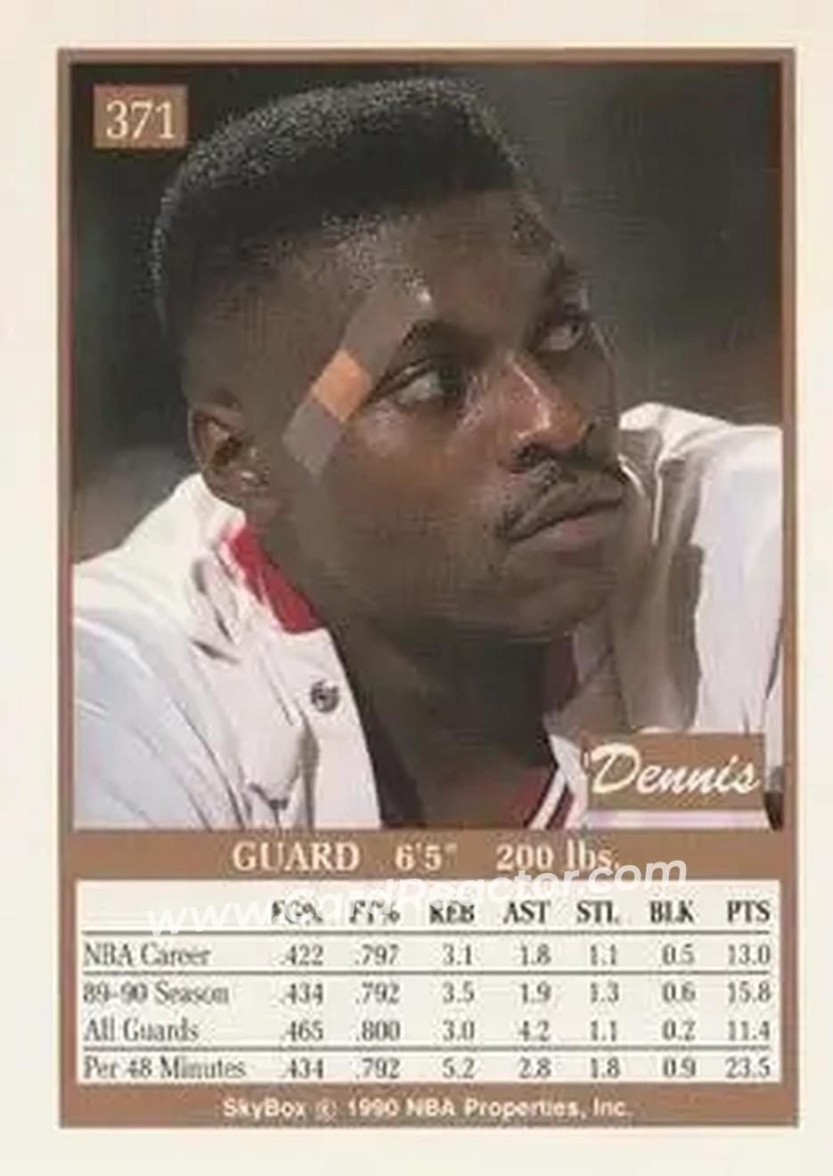 1990-91 SkyBox #371 - Dennis Hopson - Chicago Bulls - Back 1990-91 SkyBox #371 - Dennis Hopson - Chicago Bulls - Back