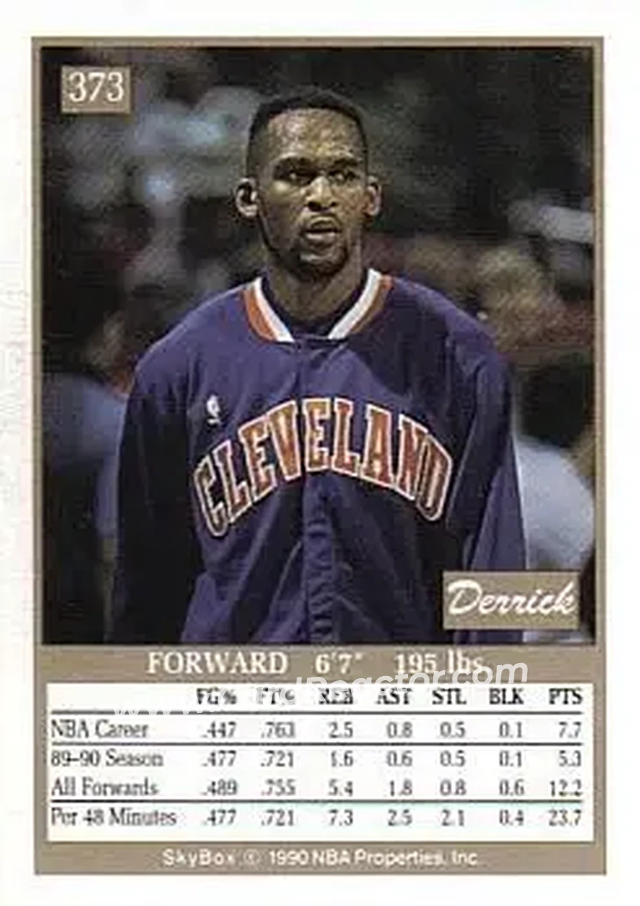 1990-91 SkyBox #373 - Derrick Chievous - Cleveland Cavaliers - Back