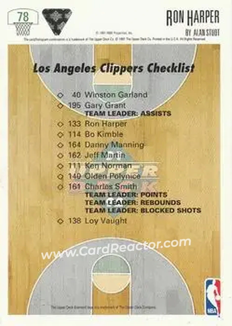 1991-92 Upper Deck #78 - Ron Harper - Los Angeles Clippers - Back