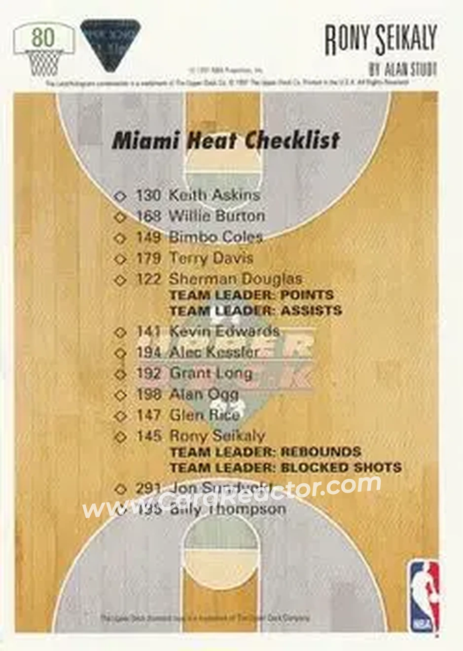 1991-92 Upper Deck #80 - Rony Seikaly - Miami Heat - Back