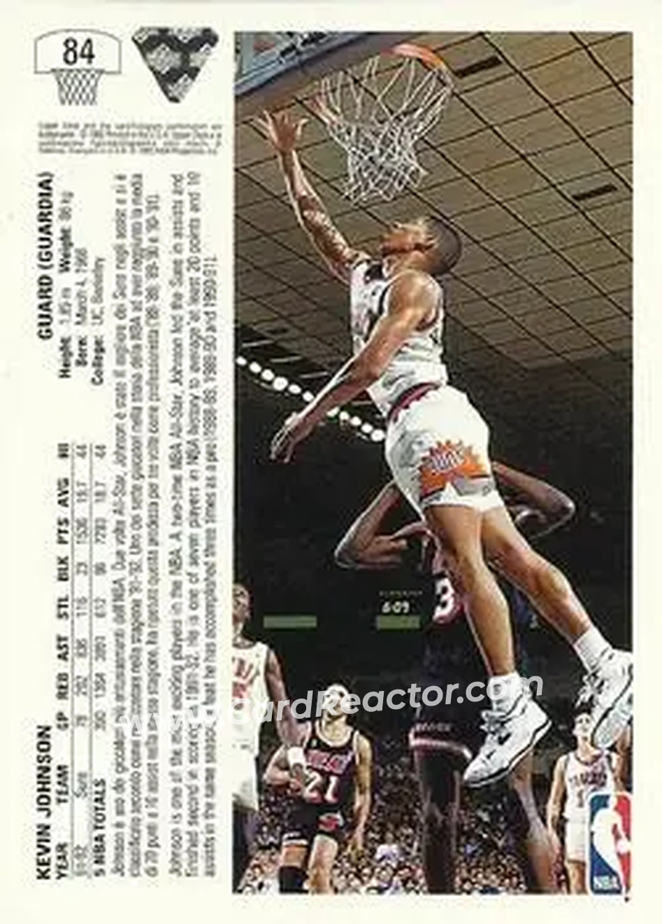 1991-92 Upper Deck Italian #84 - Kevin Johnson - Phoenix Suns - Back