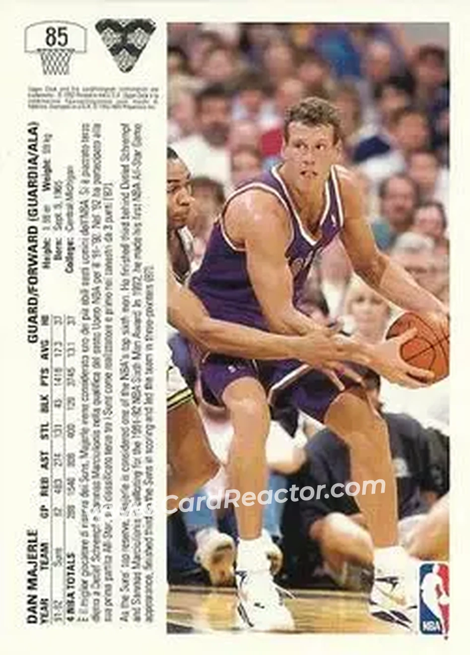 1991-92 Upper Deck Italian #85 - Dan Majerle - Phoenix Suns - Back