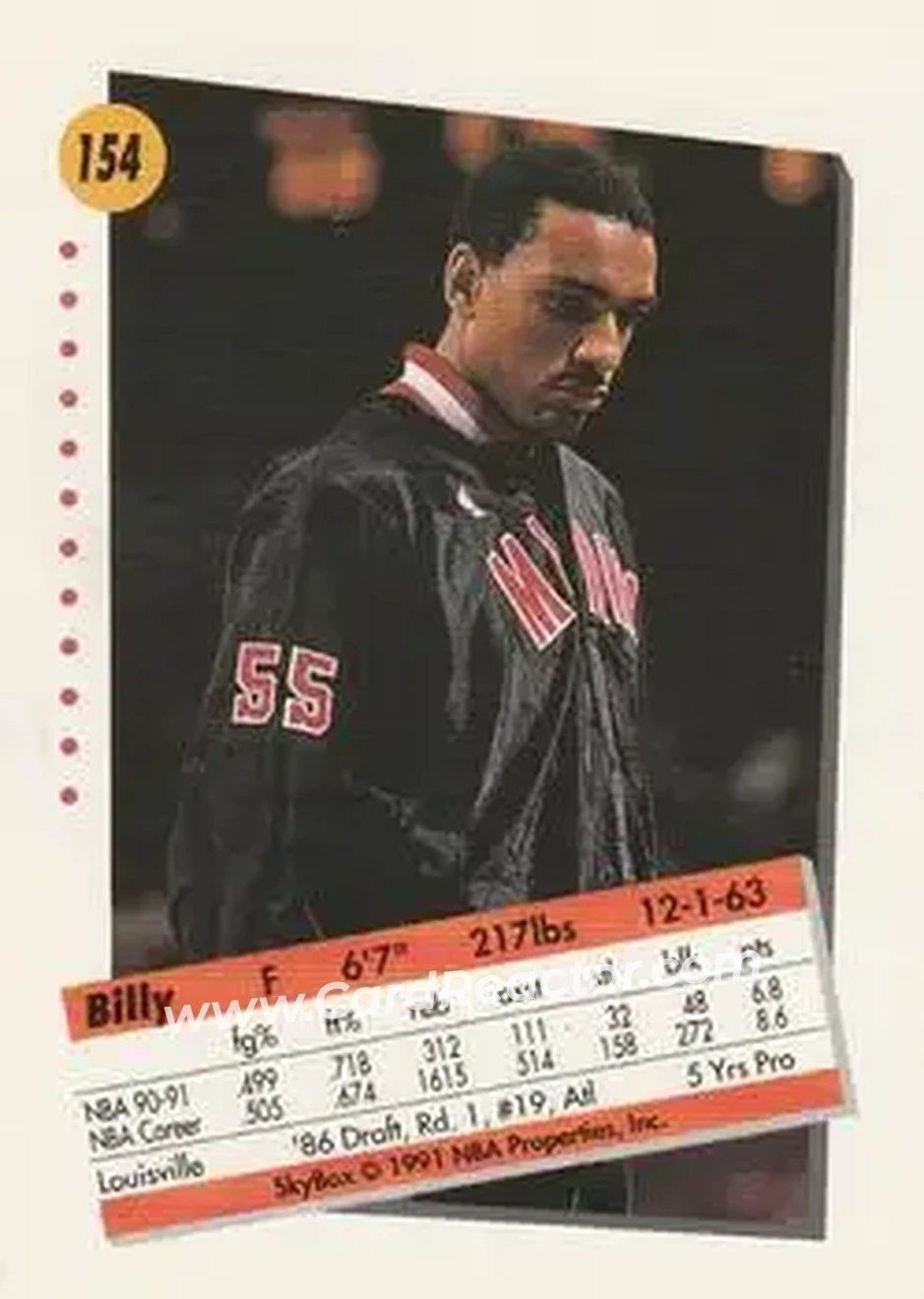 1991-92 SkyBox #154 - Billy Thompson - Miami Heat - Back