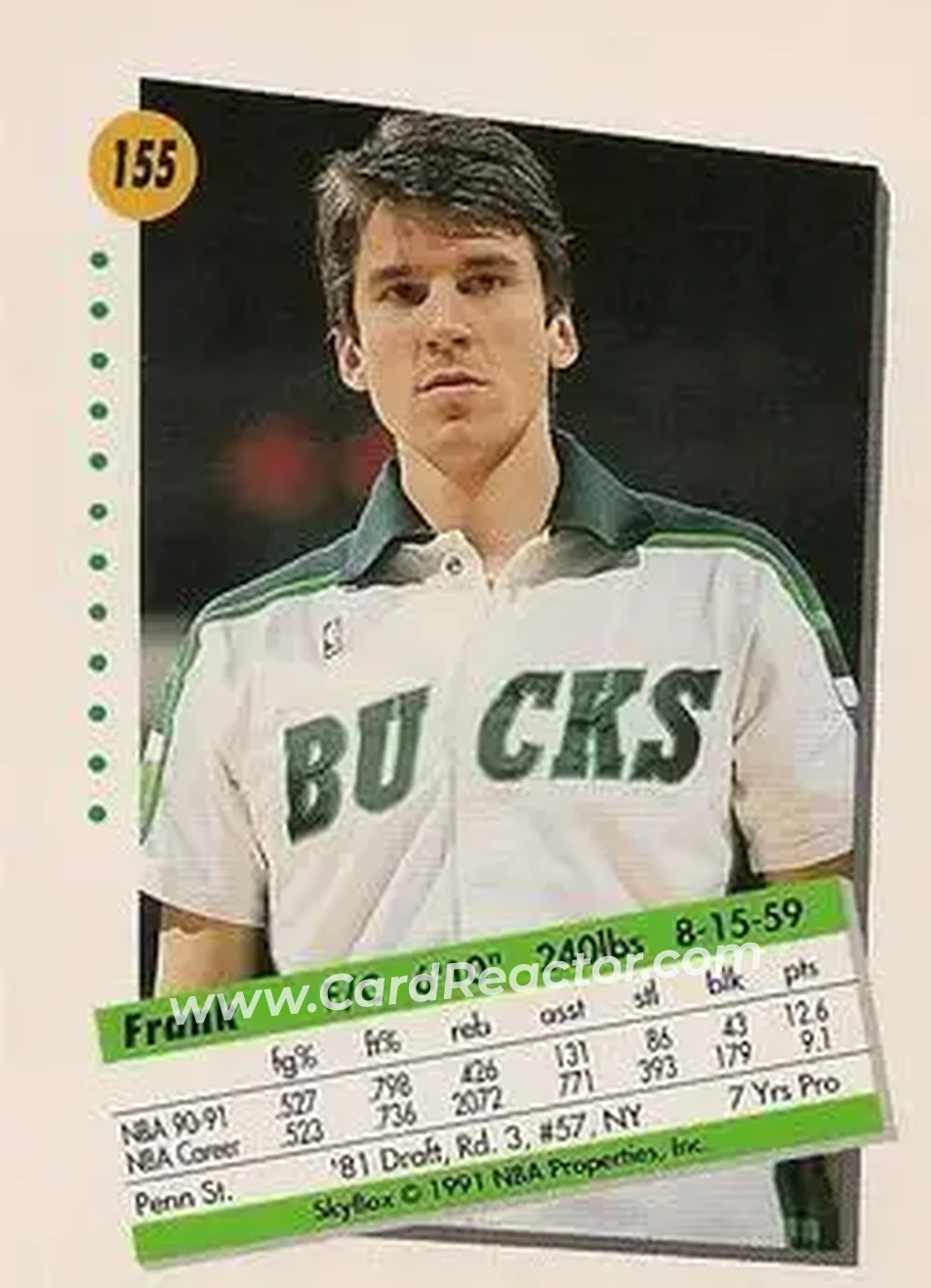 1991-92 SkyBox #155 - Frank Brickowski - Milwaukee Bucks - Back