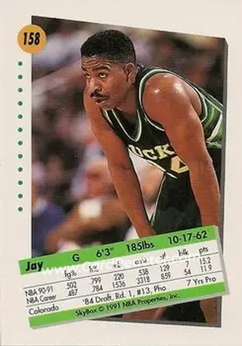 1991-92 SkyBox #158 - Jay Humphries - Milwaukee Bucks - Back