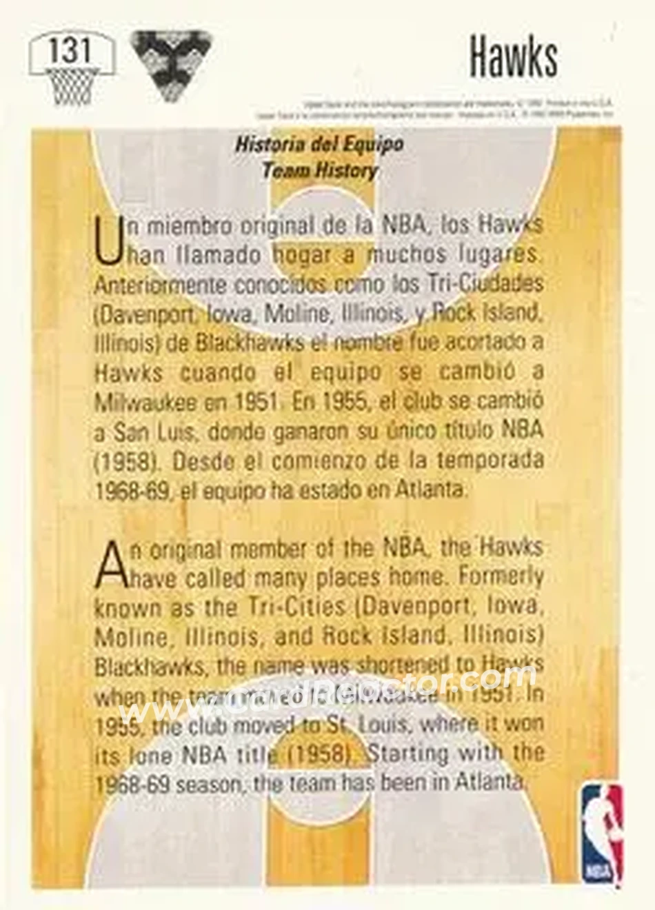 1991-92 Upper Deck Spanish #131 - Card #131 - Atlanta Hawks - Back