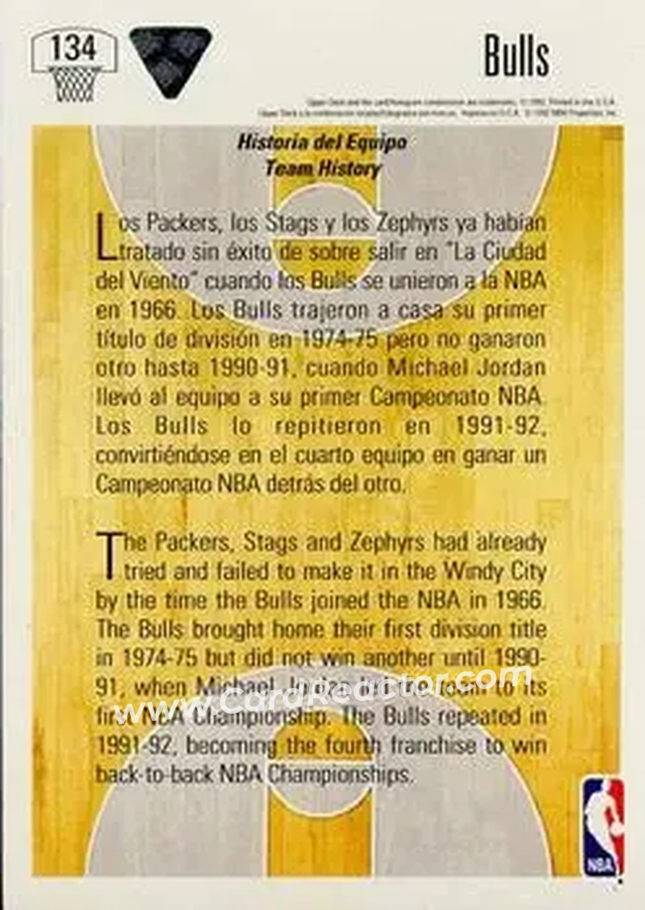 1991-92 Upper Deck Spanish #134 - Card #134 - Chicago Bulls - Back