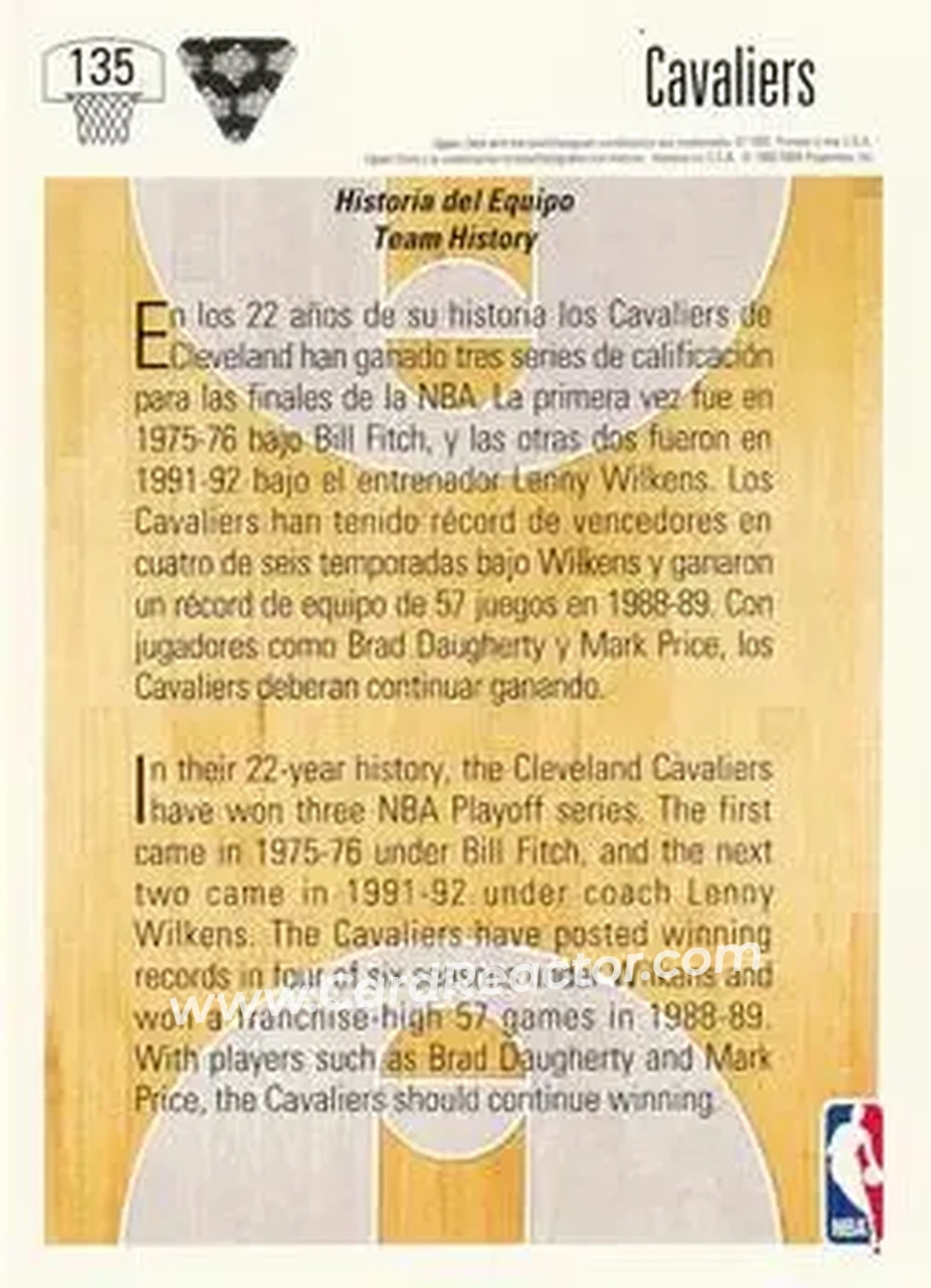 1991-92 Upper Deck Spanish #135 - Card #135 - Cleveland Cavaliers - Back
