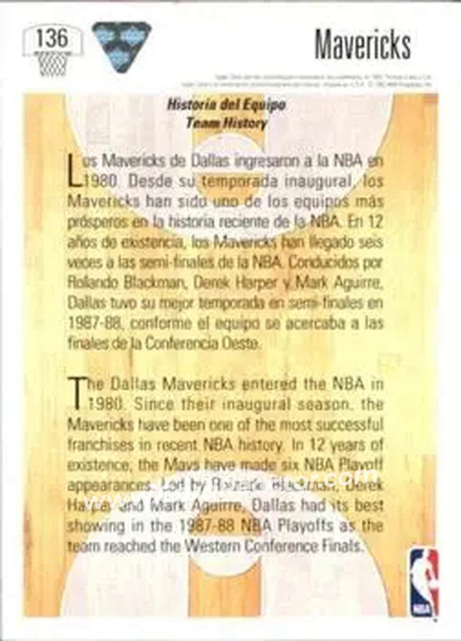 1991-92 Upper Deck Spanish #136 - Card #136 - Dallas Mavericks - Back