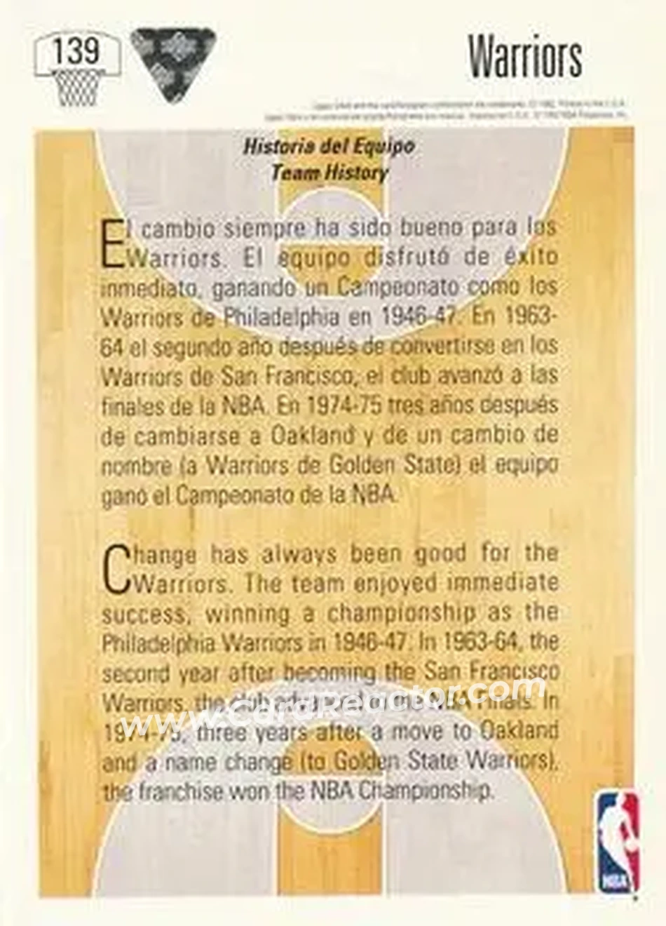 1991-92 Upper Deck Spanish #139 - Card #139 - Golden State Warriors - Back