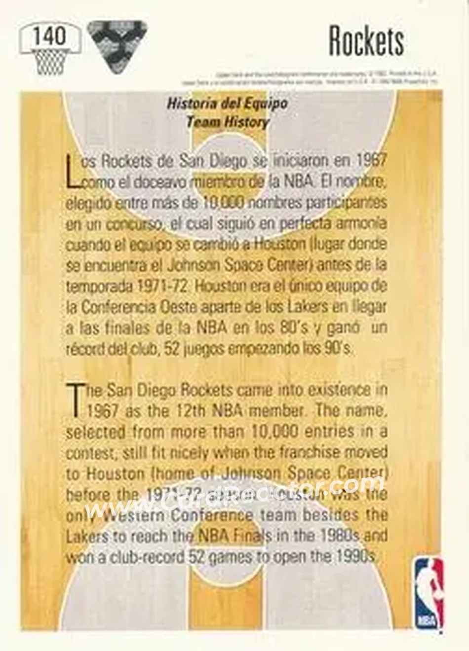 1991-92 Upper Deck Spanish #140 - Card #140 - Houston Rockets - Back 1991-92 Upper Deck Spanish #140 - Card #140 - Houston Rockets - Back