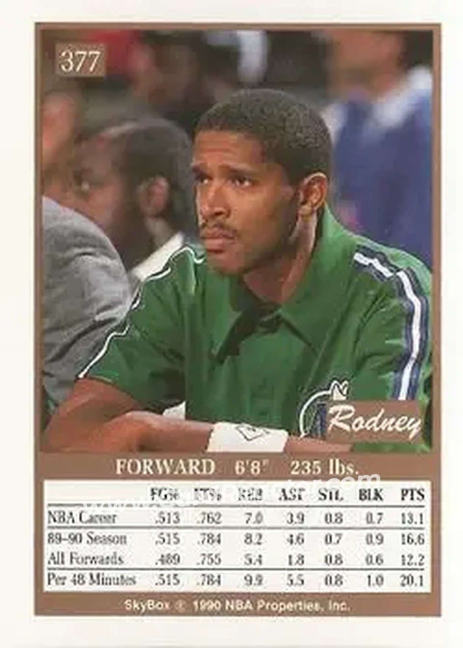 1990-91 SkyBox #377 - Rodney McCray - Dallas Mavericks - Back