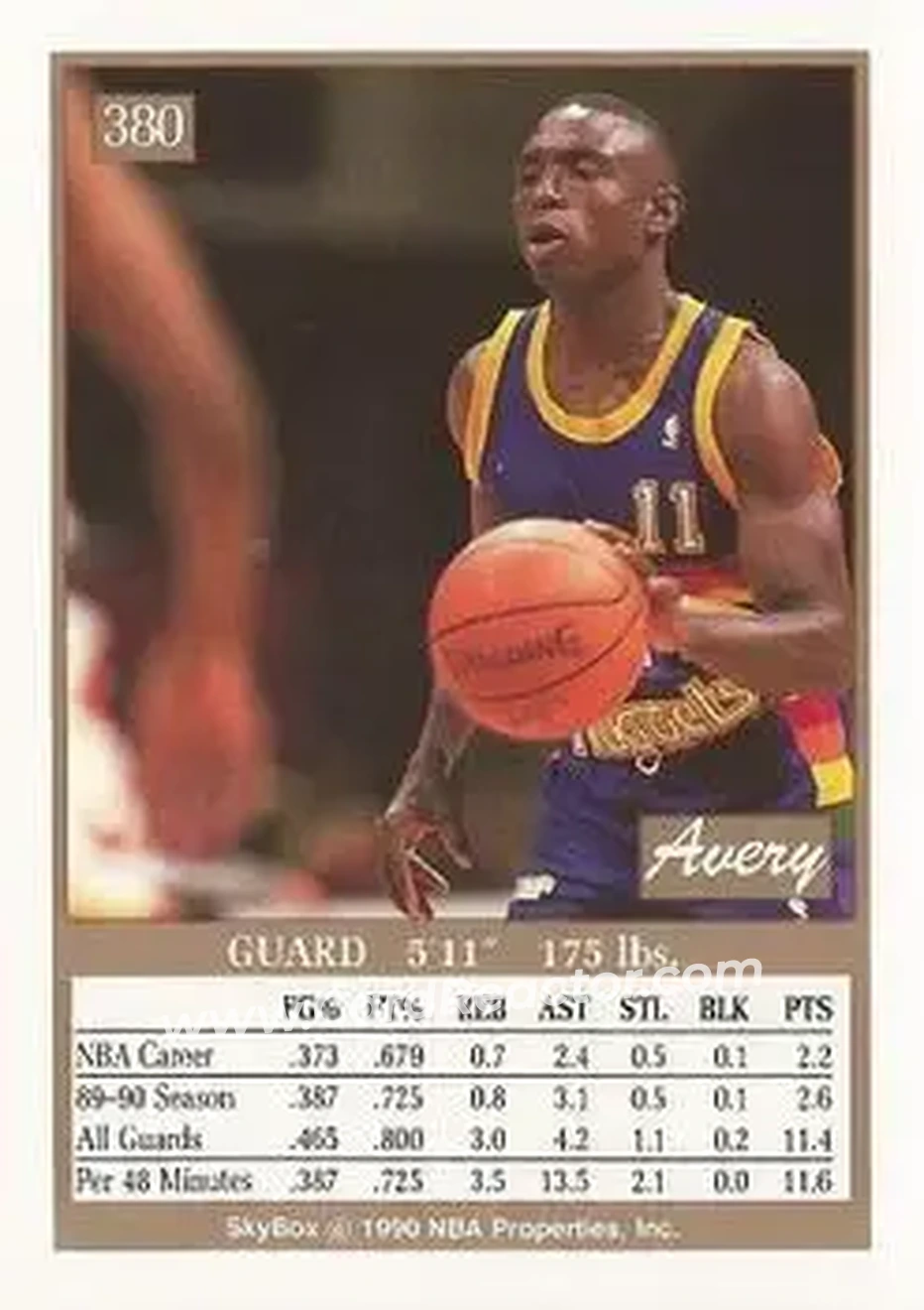 1990-91 SkyBox #380 - Avery Johnson - Denver Nuggets - Back