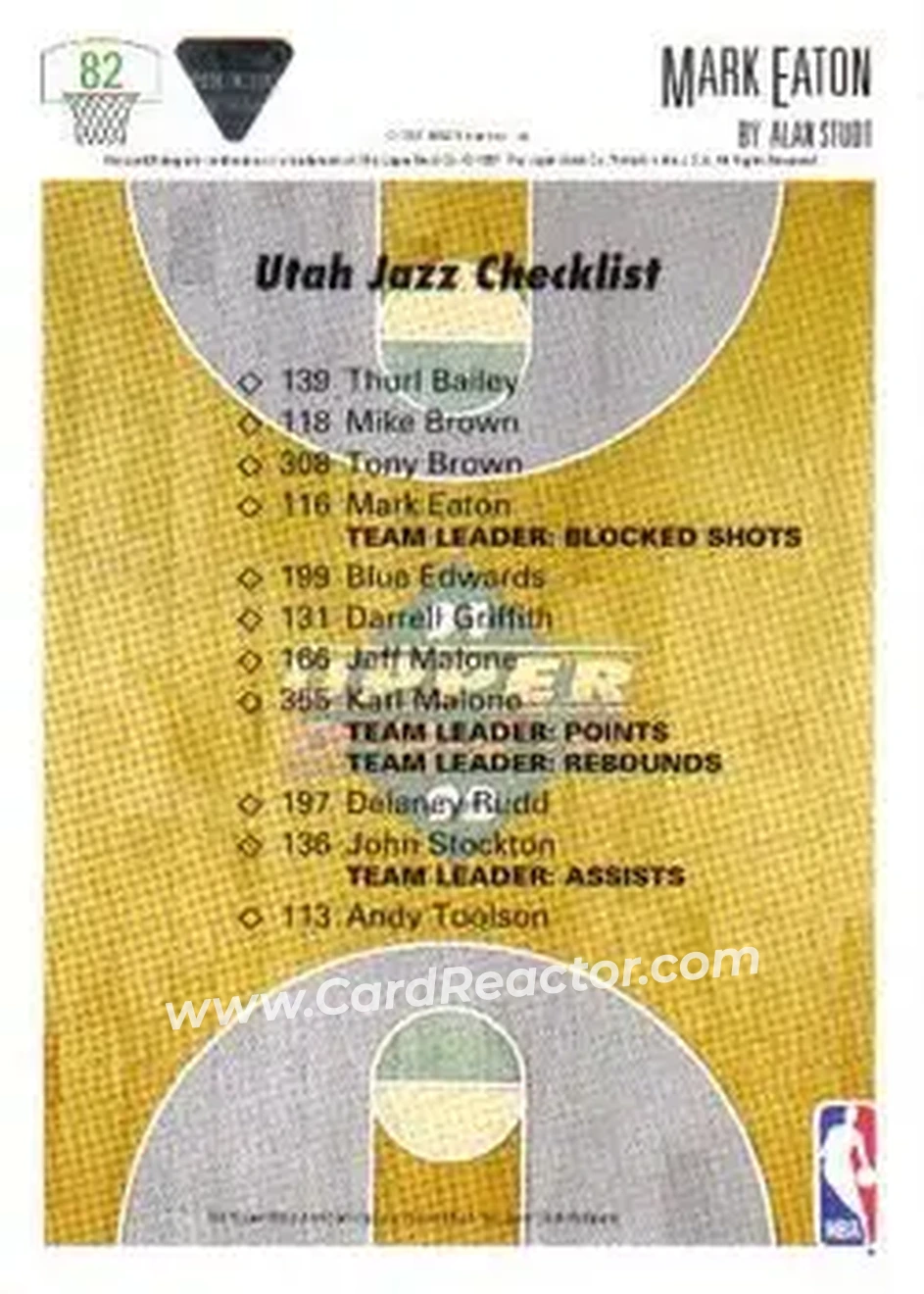 1991-92 Upper Deck #82 - Mark Eaton - Utah Jazz - Back
