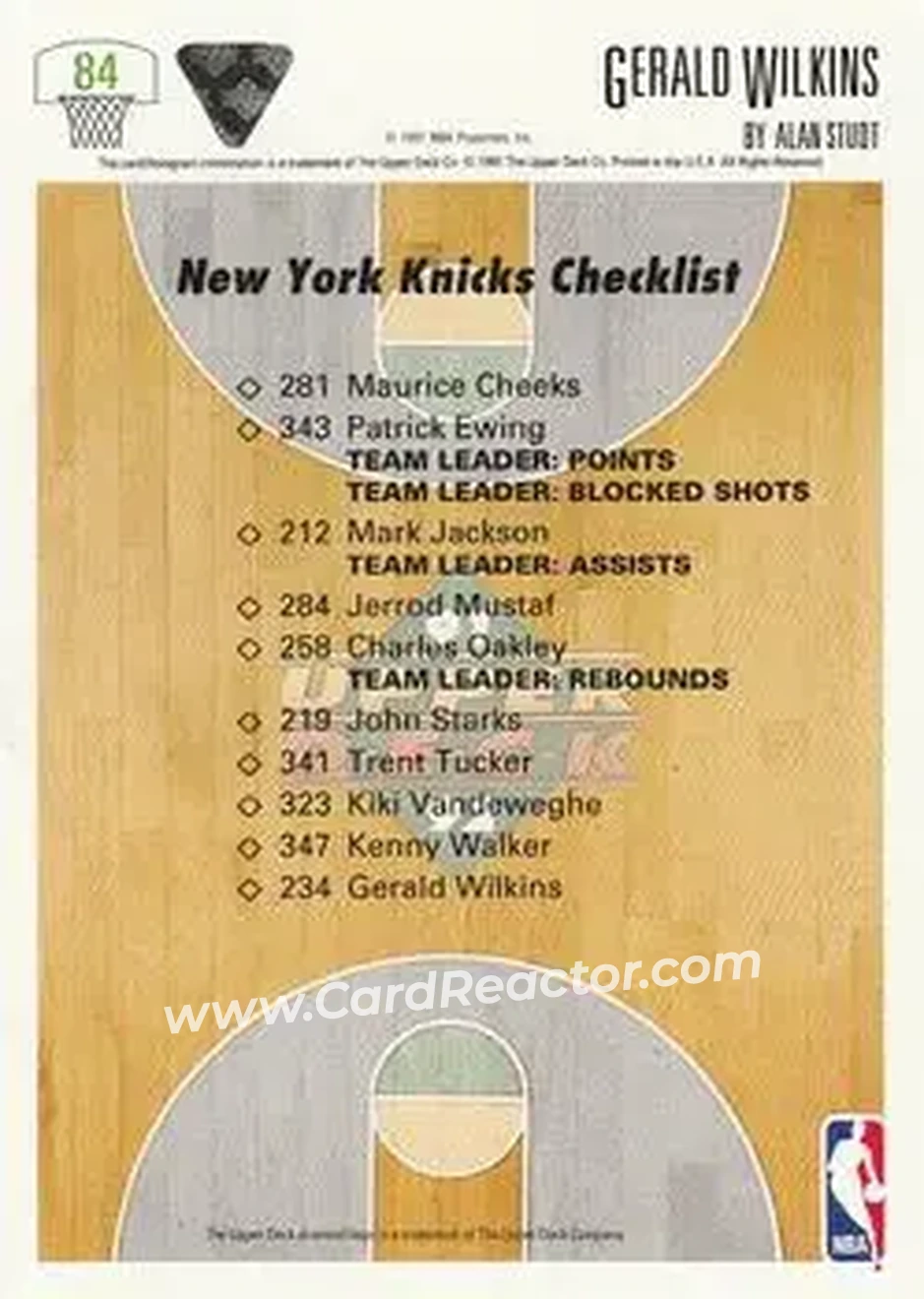 1991-92 Upper Deck #84 - Gerald Wilkins - New York Knicks - Back