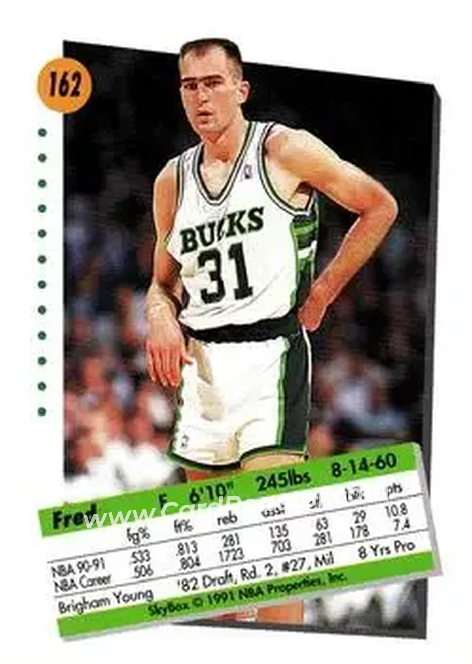 1991-92 SkyBox #162 - Fred Roberts - Milwaukee Bucks - Back