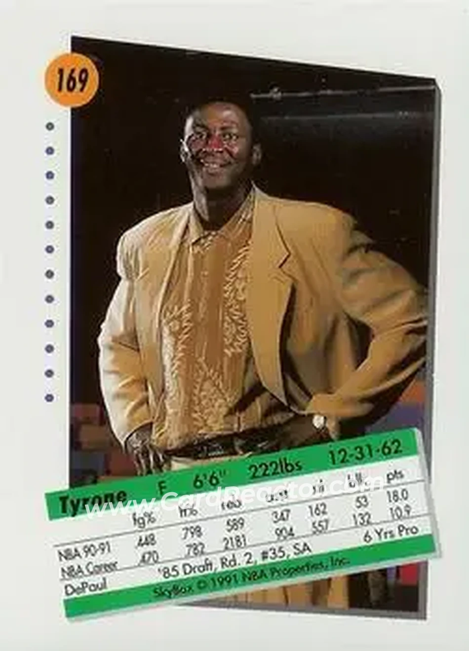 1991-92 SkyBox #169 - Tyrone Corbin - Minnesota Timberwolves - Back