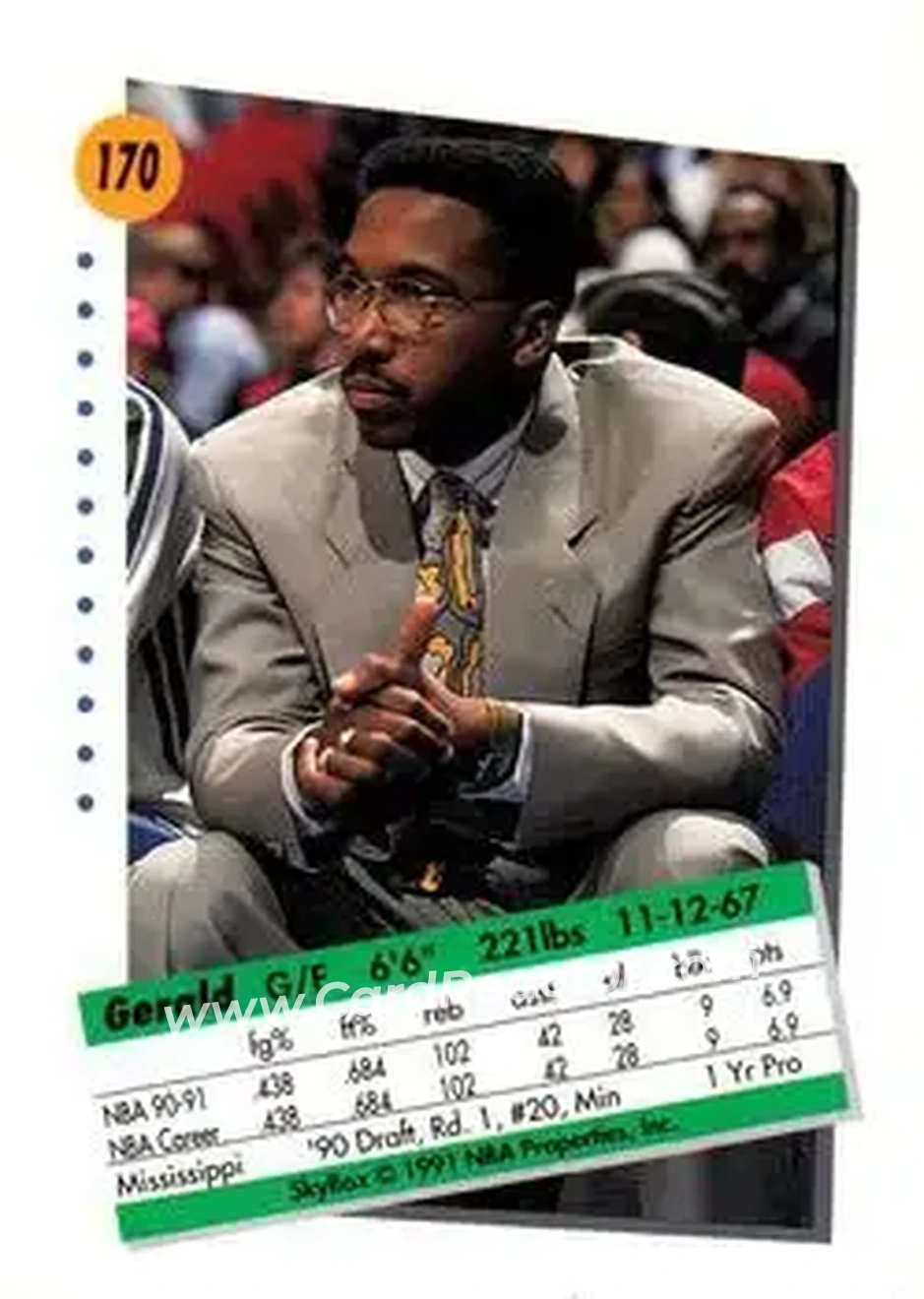 1991-92 SkyBox #170 - Gerald Glass - Minnesota Timberwolves - Back