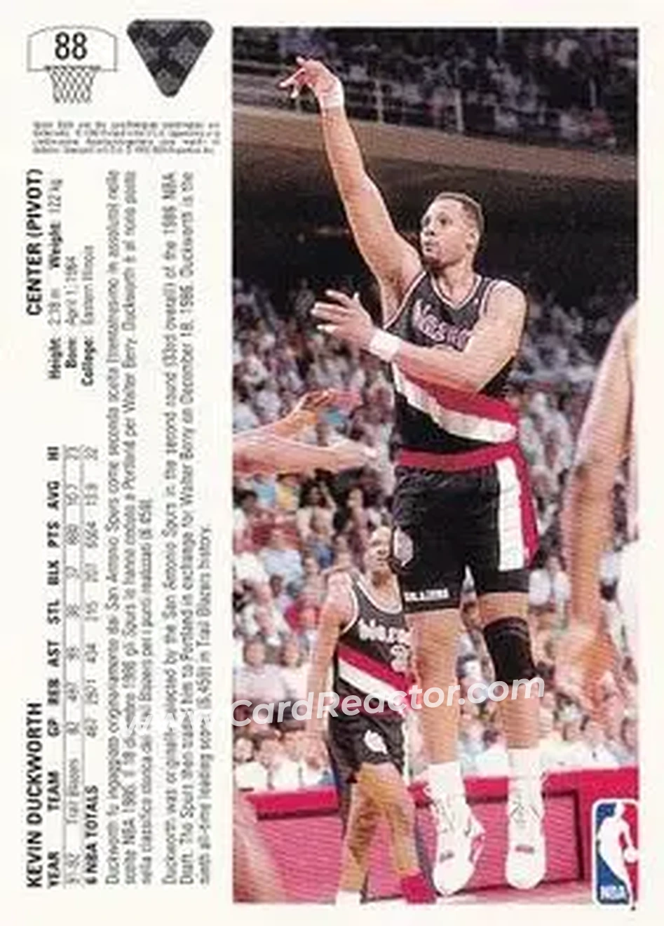 1991-92 Upper Deck Italian #88 - Kevin Duckworth - Portland Trail Blazers - Back