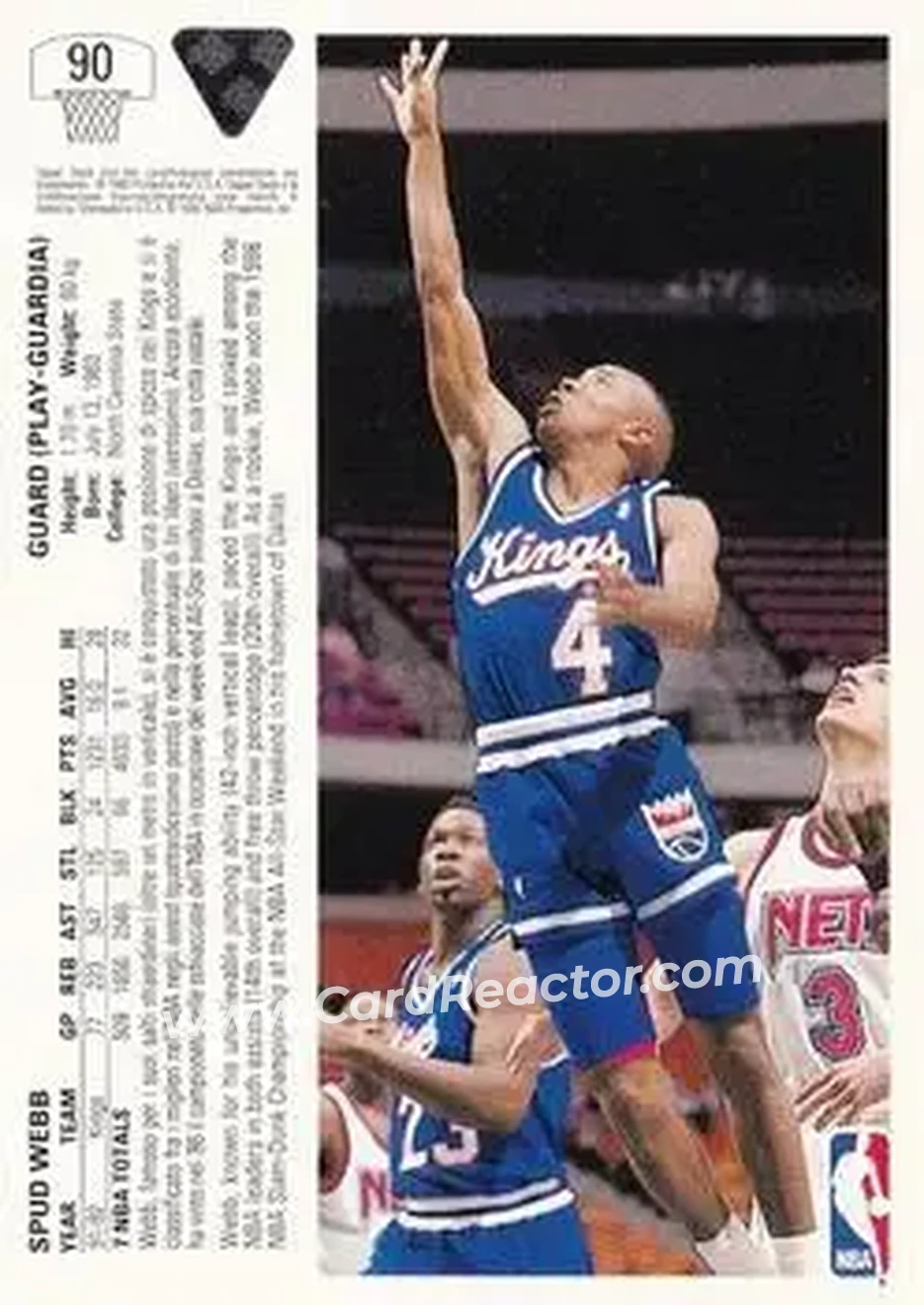 1991-92 Upper Deck Italian #90 - Spud Webb - Sacramento Kings - Back