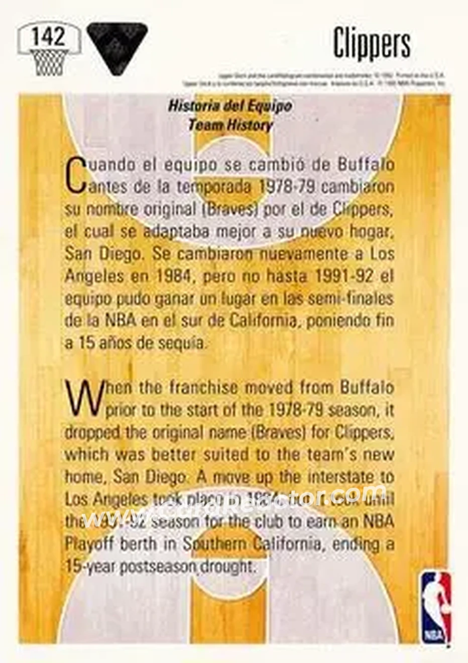 1991-92 Upper Deck Spanish #142 - Card #142 - Los Angeles Clippers - Back