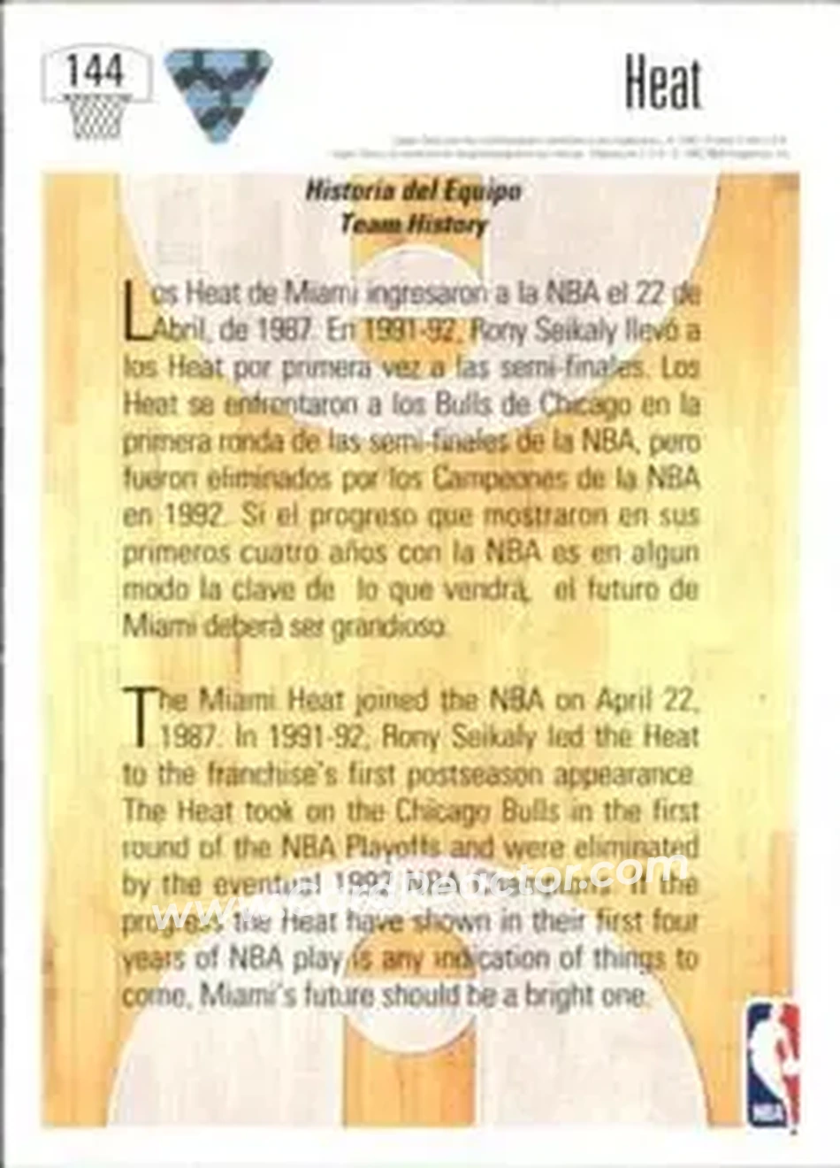 1991-92 Upper Deck Spanish #144 - Card #144 - Miami Heat - Back