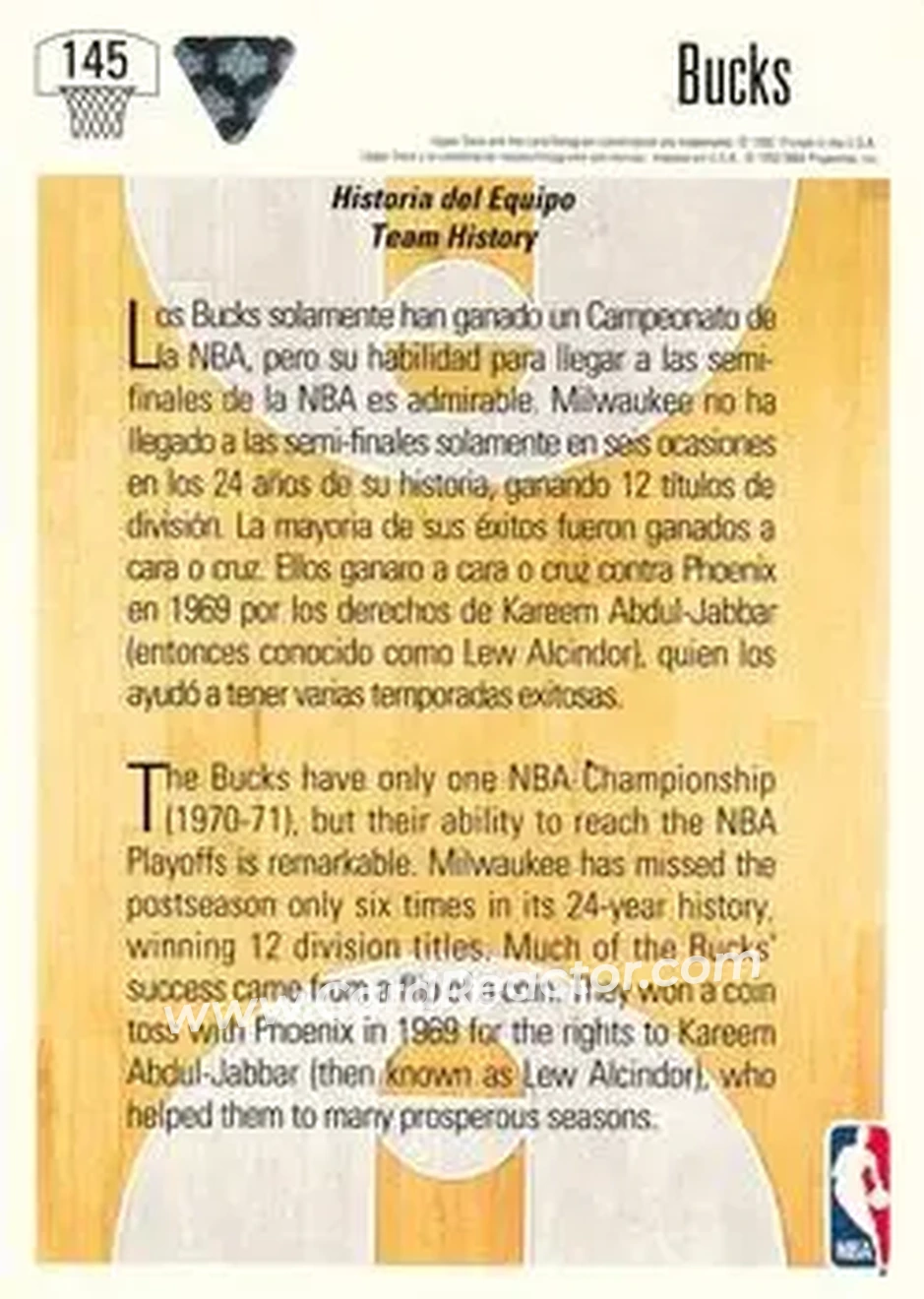 1991-92 Upper Deck Spanish #145 - Card #145 - Milwaukee Bucks - Back
