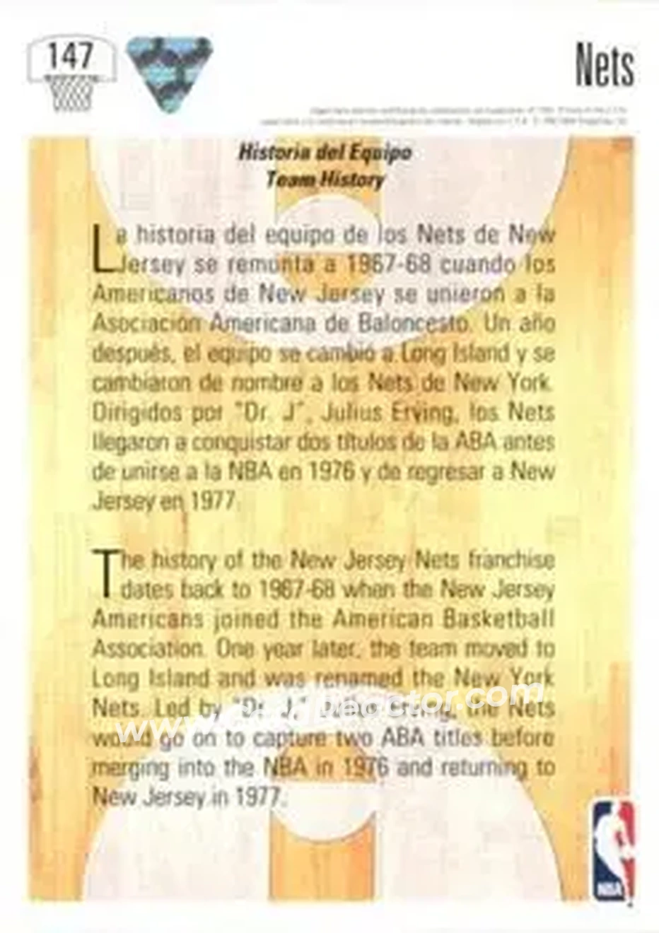 1991-92 Upper Deck Spanish #147 - Card #147 - New Jersey Nets - Back