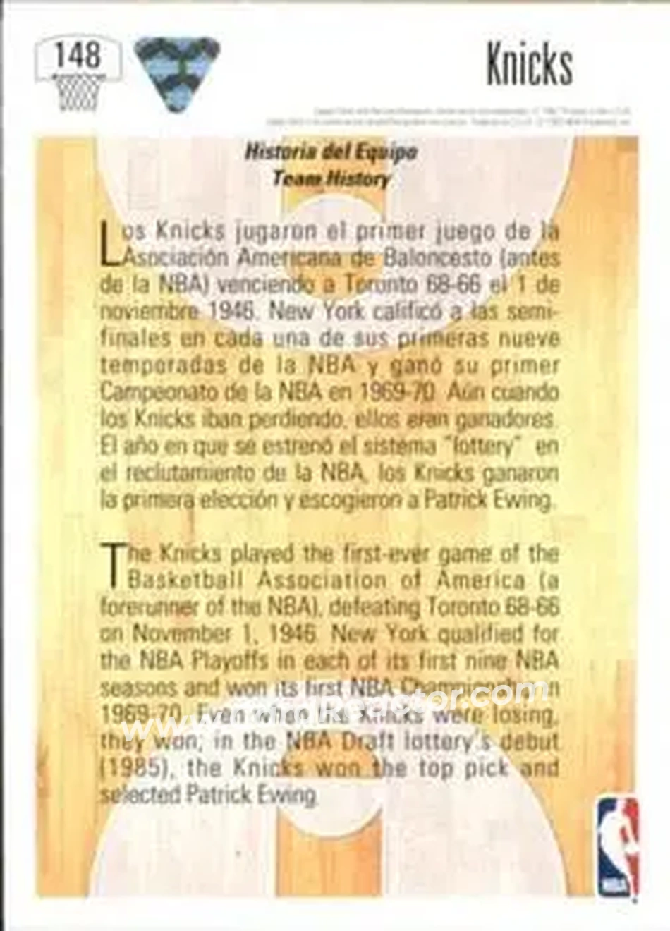 1991-92 Upper Deck Spanish #148 - Card #148 - New York Knicks - Back